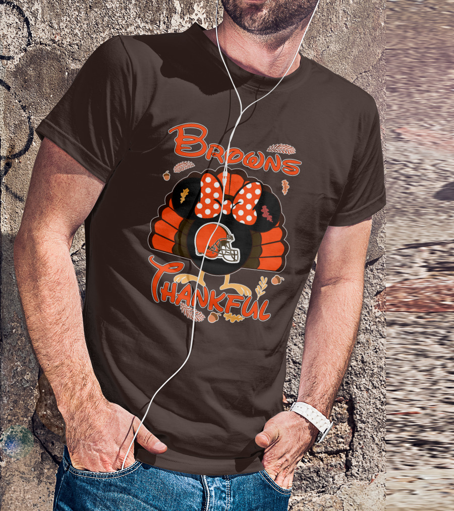 Browns Thankful Minnie Thanksgiving Football Turkey T-Shirt
