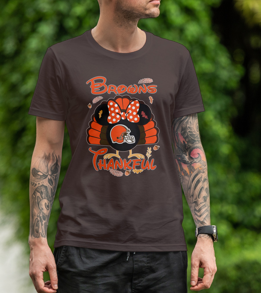 Browns Thankful Minnie Thanksgiving Football Turkey T-Shirt
