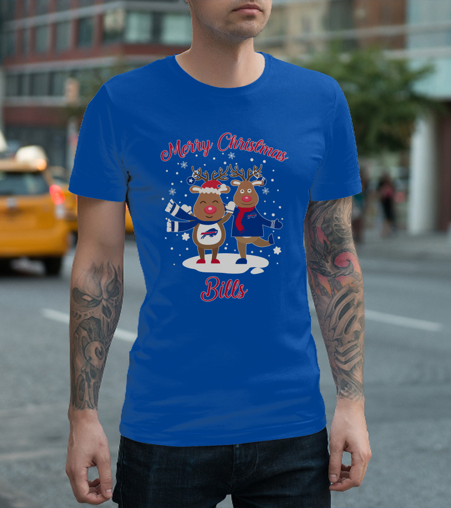 Merry Christmas Buffalo Bills Reindeer Snowflakes T-Shirt