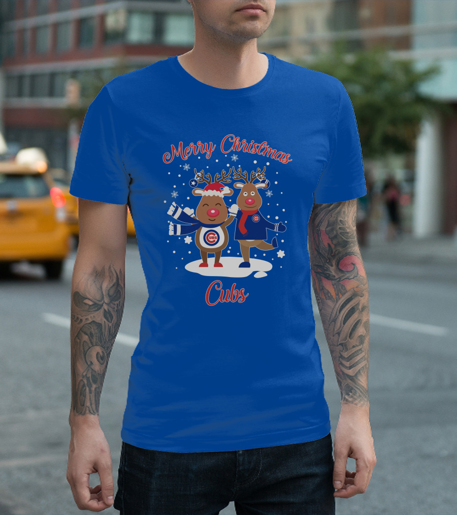 Merry Christmas Cubs Chicago Reindeer Funny Christmas T-Shirt