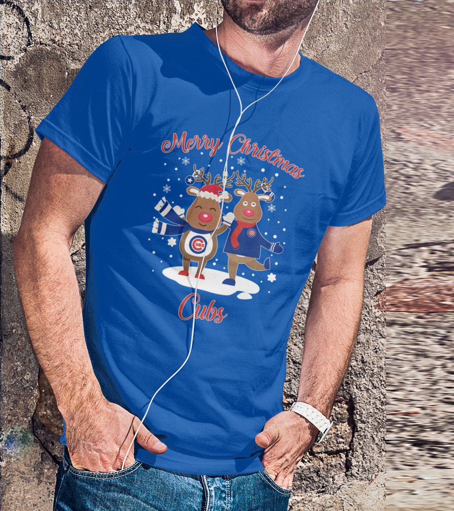 Merry Christmas Cubs Chicago Reindeer Funny Christmas T-Shirt