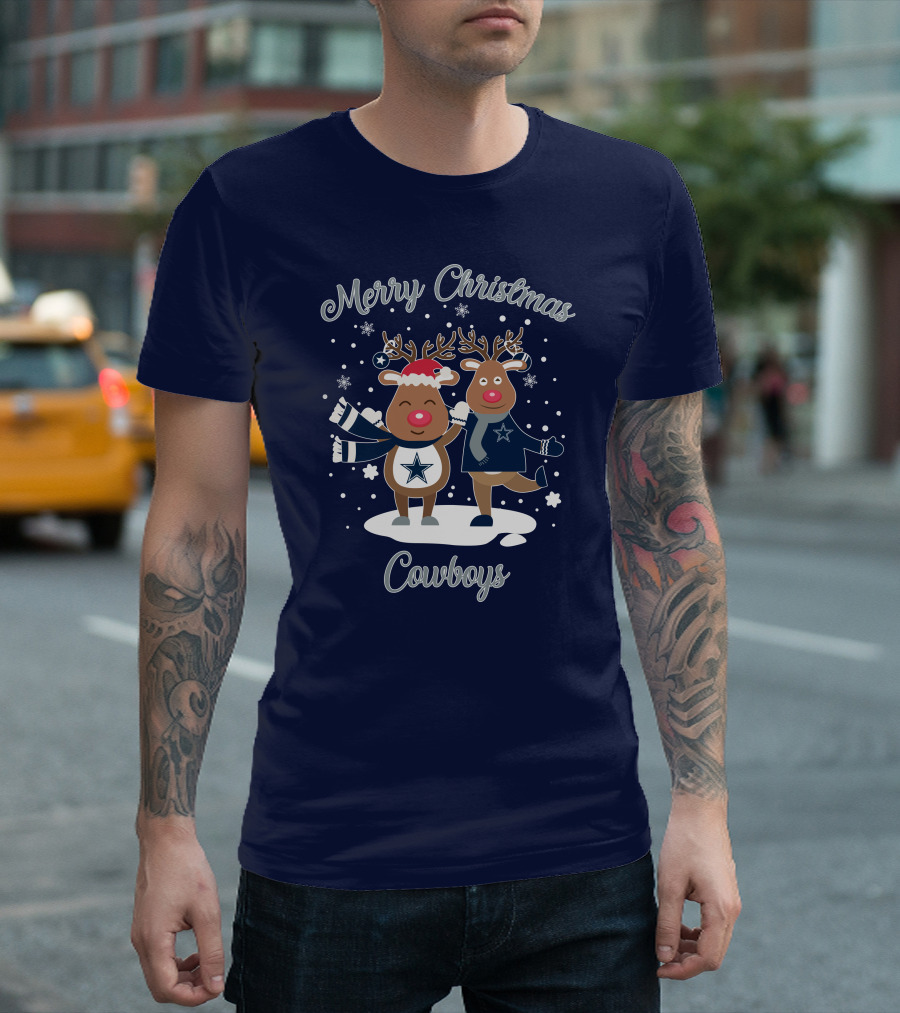 Merry Christmas Cowboys Reindeer Funny Dallas T-Shirt