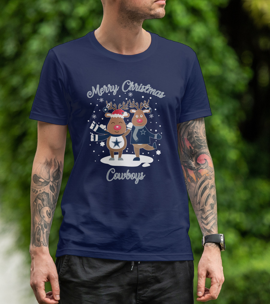 Merry Christmas Cowboys Reindeer Funny Dallas T-Shirt