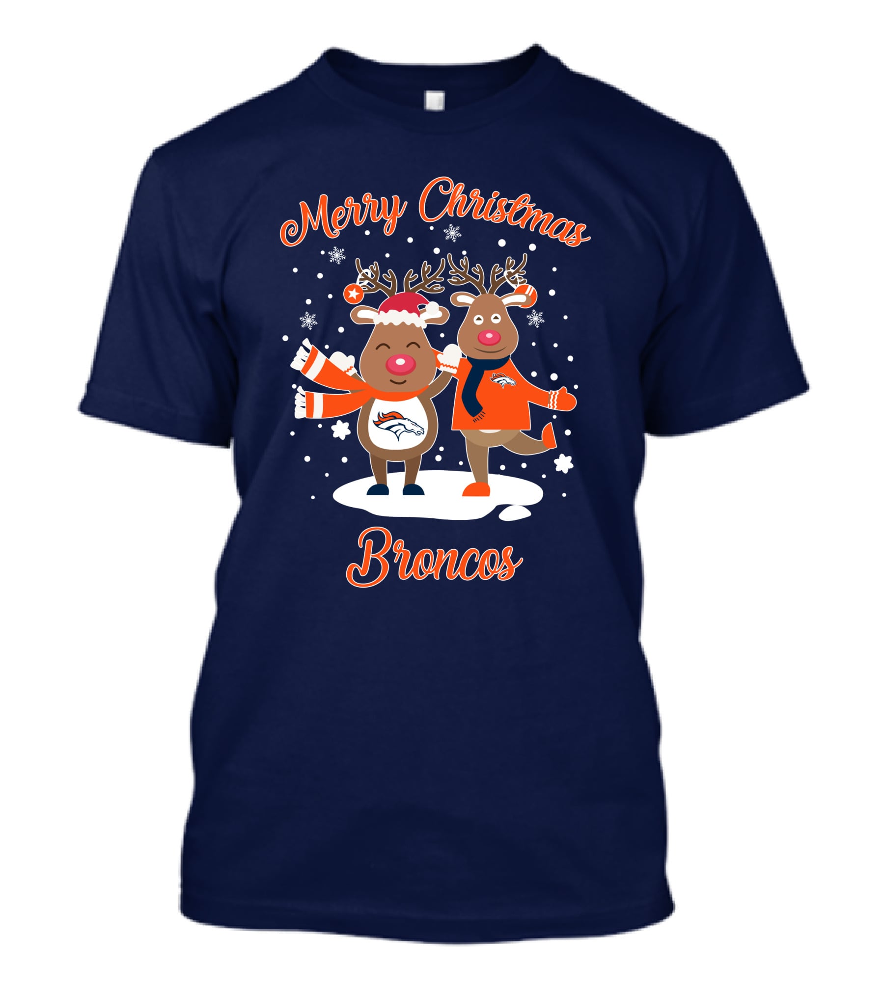 Merry Christmas Broncos Reindeer Snowflakes T-Shirt