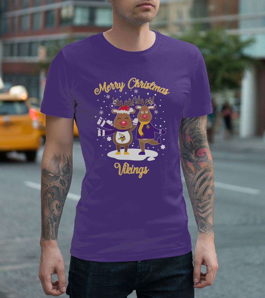 Merry Christmas Minnesota Vikings Reindeer Duo T-Shirt