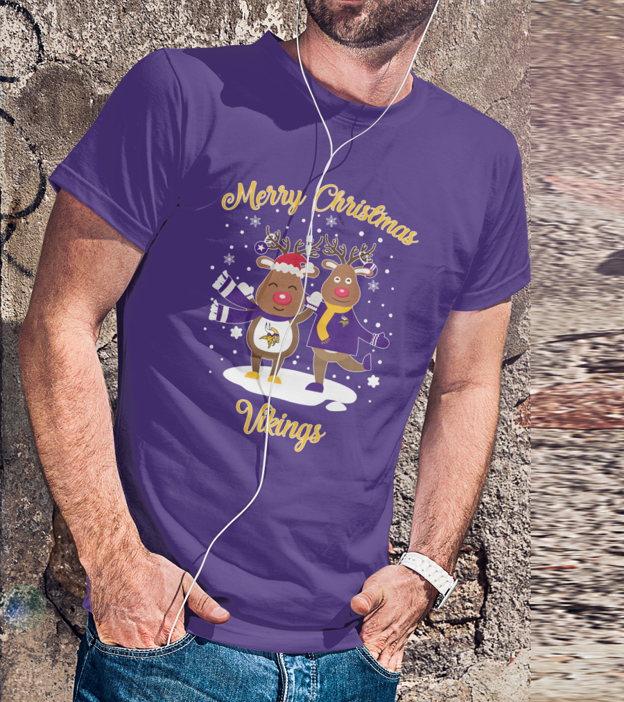Merry Christmas Minnesota Vikings Reindeer Duo T-Shirt