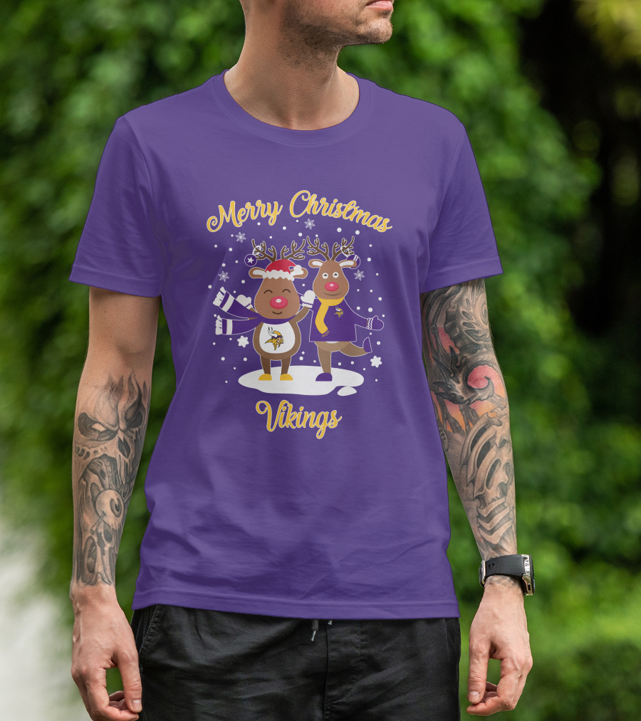 Merry Christmas Minnesota Vikings Reindeer Duo T-Shirt