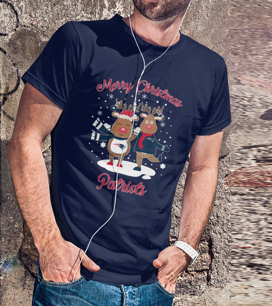 Merry Christmas Patriots Reindeer Snowflakes Holiday T-Shirt