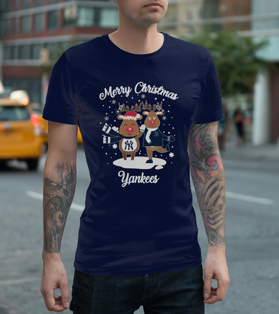 Merry Christmas Yankees Reindeer Holiday T-Shirt