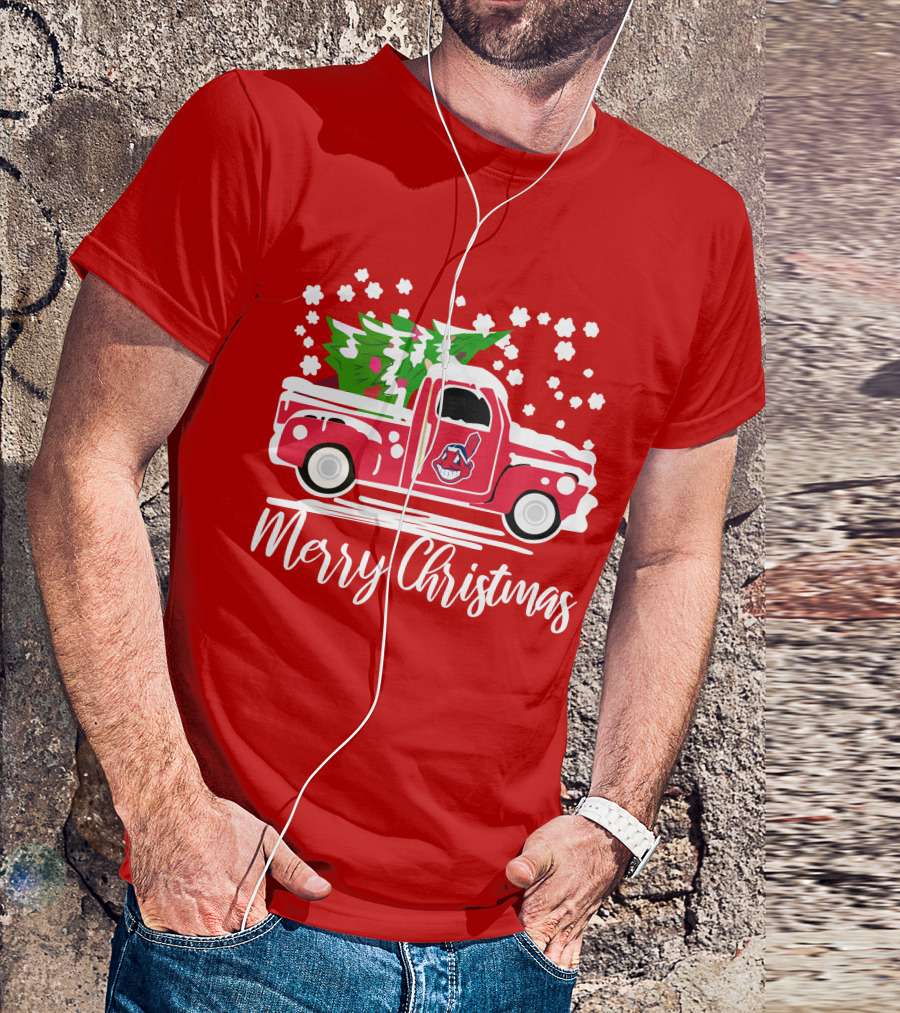 Merry Christmas Cleveland Indians Vintage Car With Tree T-Shirt