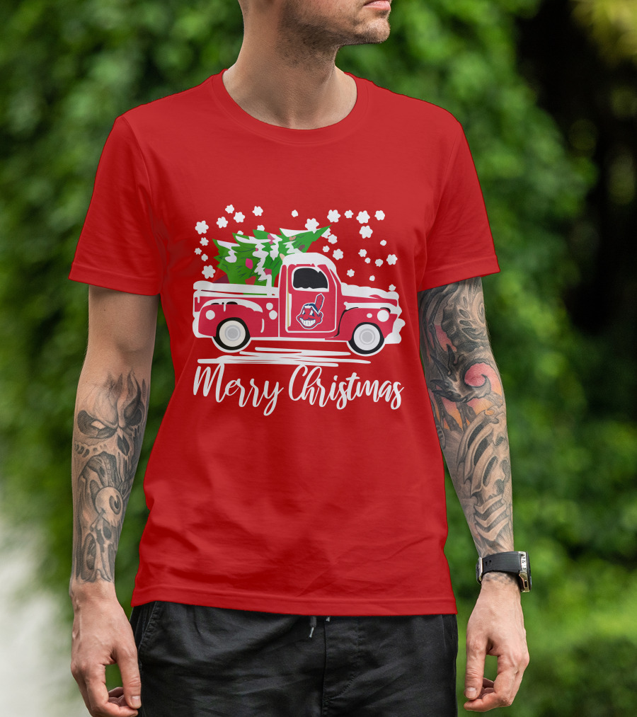 Merry Christmas Cleveland Indians Vintage Car With Tree T-Shirt