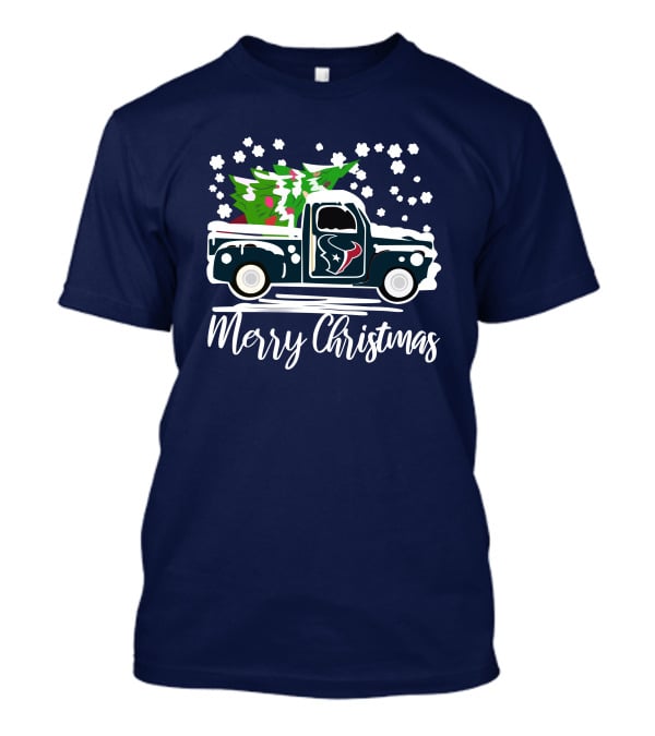 Houston Texans Merry Christmas Vintage Car With Christmas Tree T-Shirt