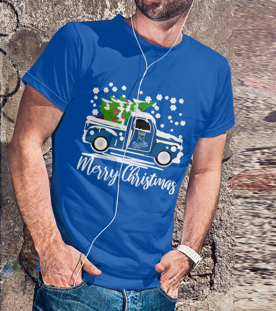 Kansas City Royals Vintage Car Merry Christmas Tree Winter Holiday T-Shirt
