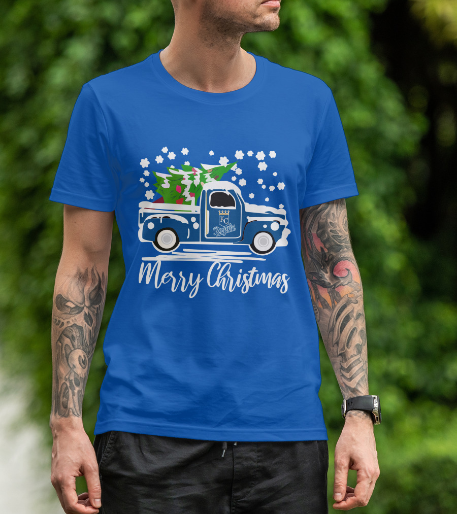 Kansas City Royals Vintage Car Merry Christmas Tree Winter Holiday T-Shirt