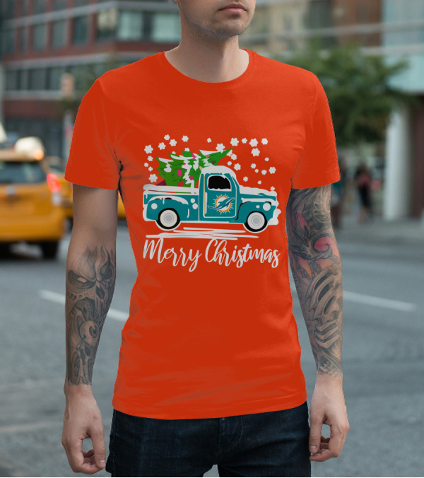 Miami Dolphins Vintage Truck Merry Christmas T-Shirt