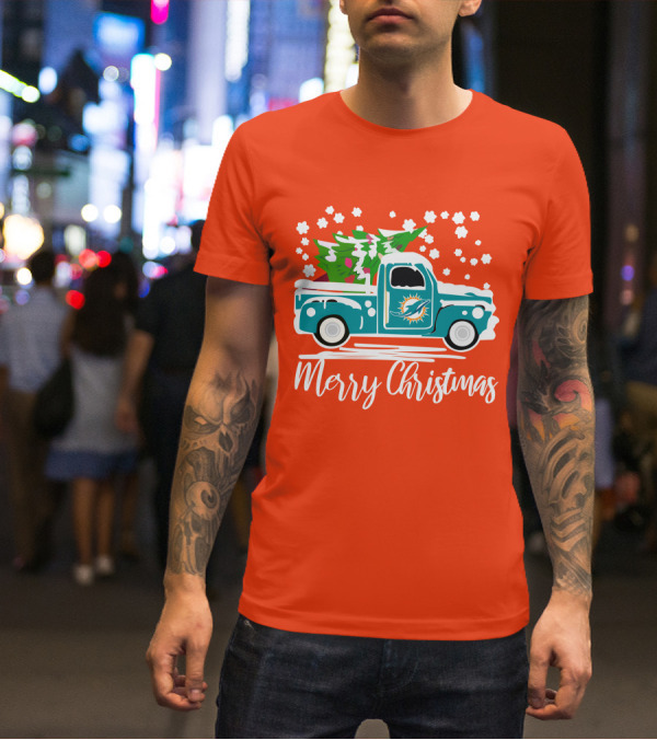 Miami Dolphins Vintage Truck Merry Christmas T-Shirt