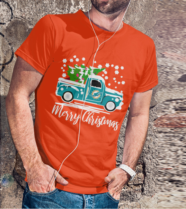 Miami Dolphins Vintage Truck Merry Christmas T-Shirt