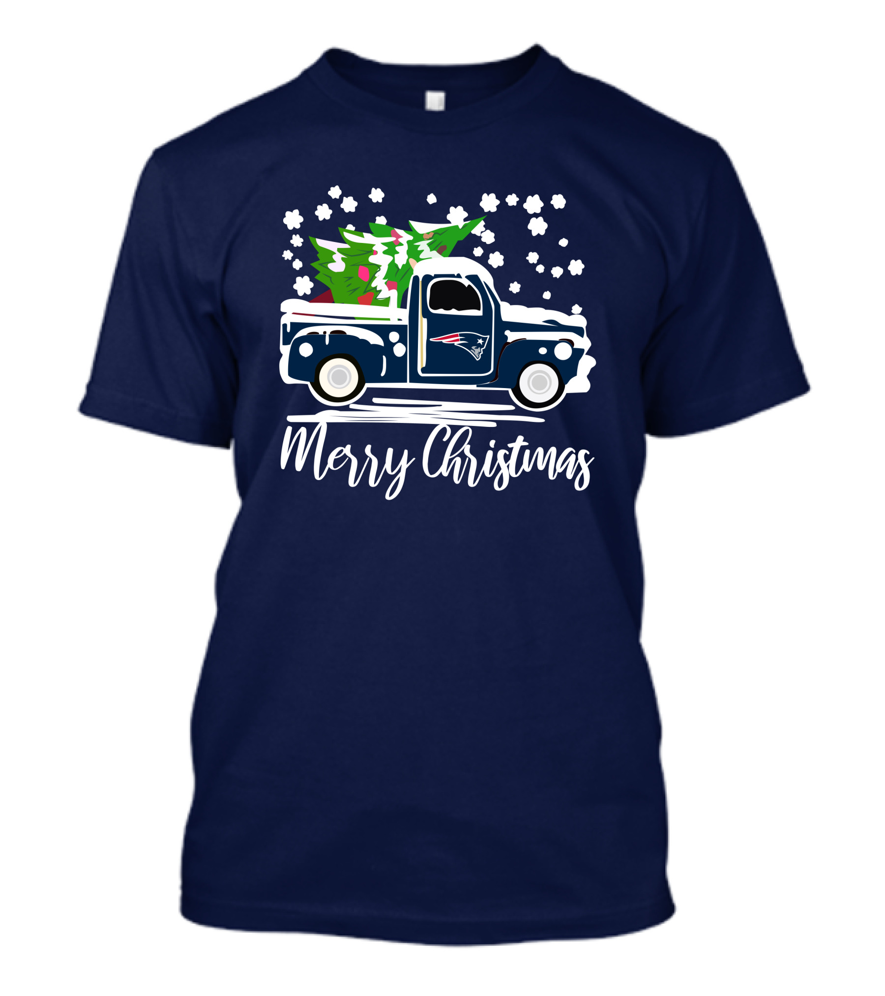 New England Patriots Vintage Truck Merry Christmas Snowflakes Tree T-Shirt