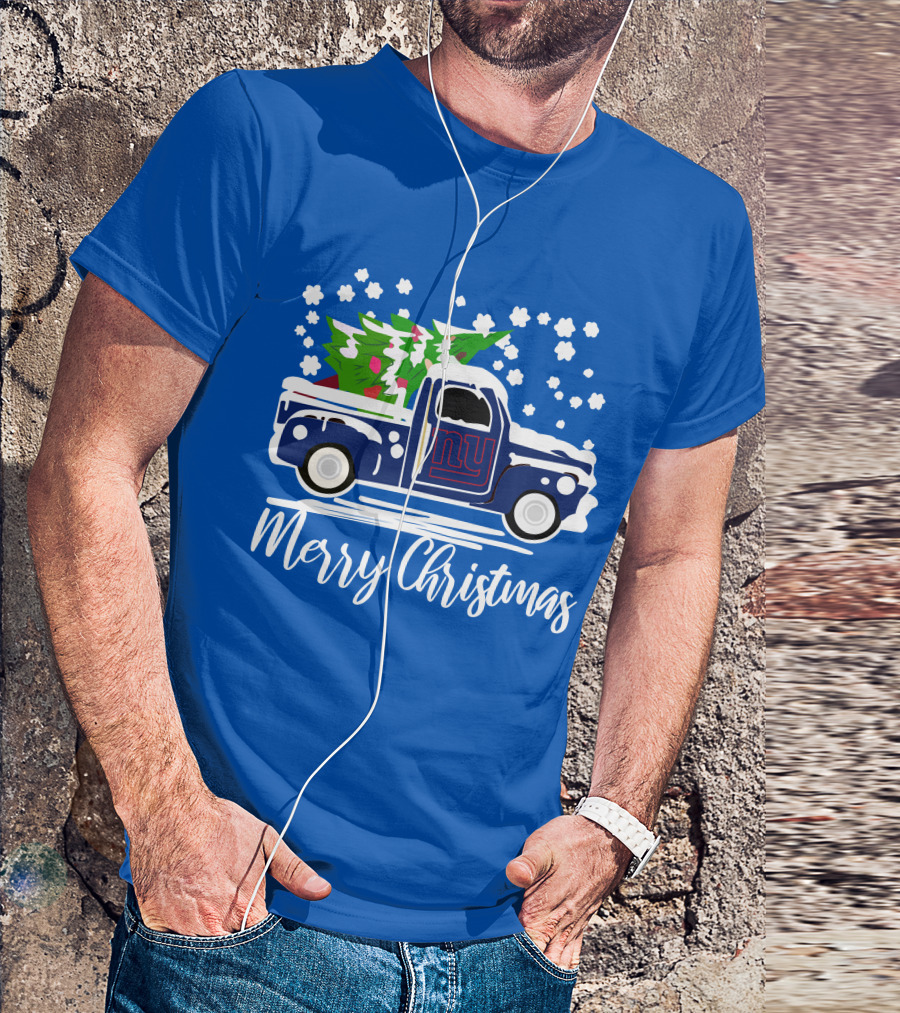 Merry Christmas New York Giants Vintage Car Snowflakes Holiday T-Shirt