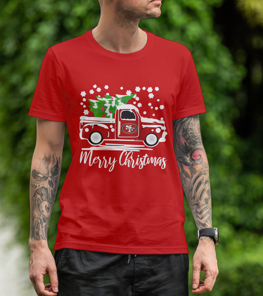 San Francisco 49ers SF Vintage Truck Merry Christmas T-Shirt