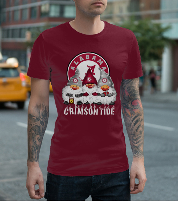 Alabama Crimson Tide Christmas Gnomes Merry Christmas Happy Holidays T-Shirt
