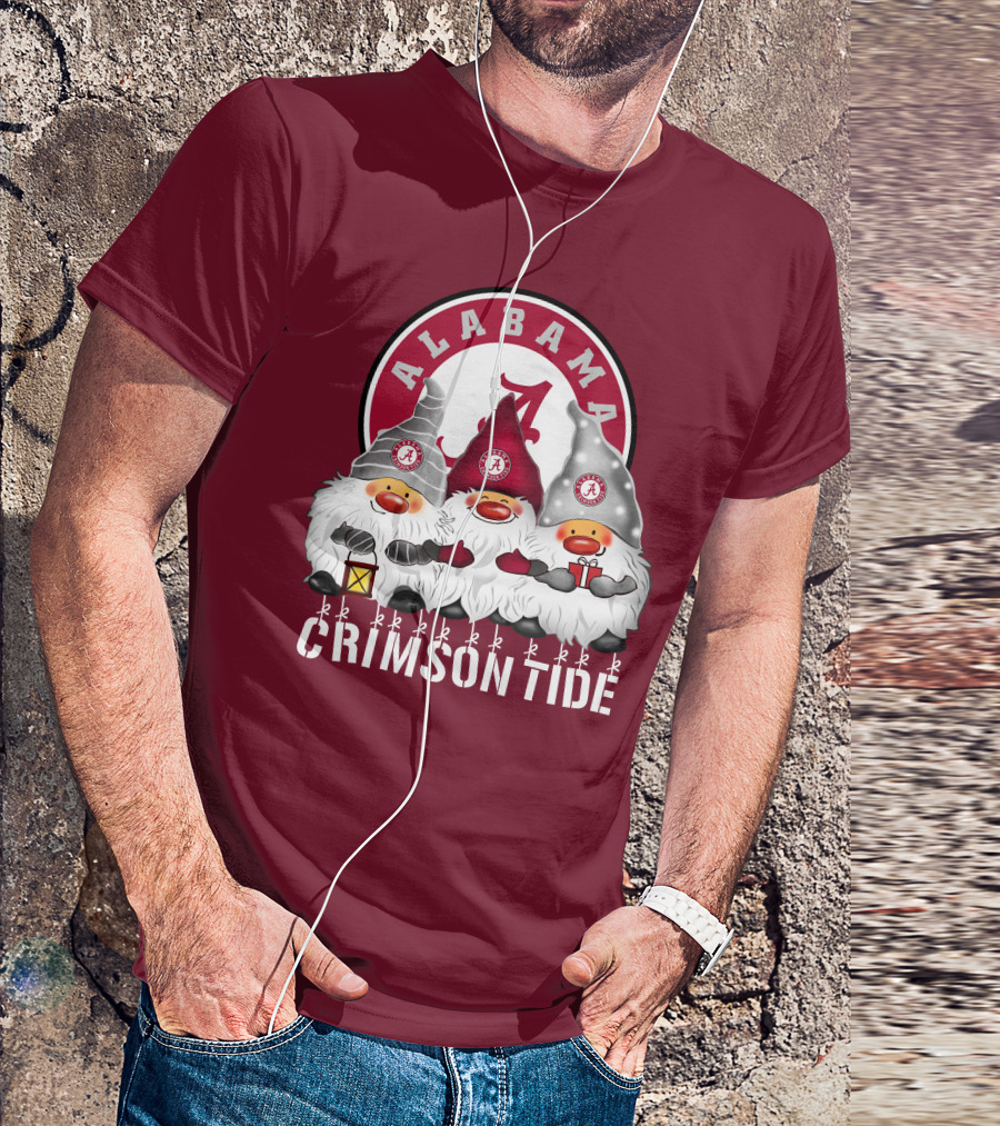 Alabama Crimson Tide Christmas Gnomes Merry Christmas Happy Holidays T-Shirt
