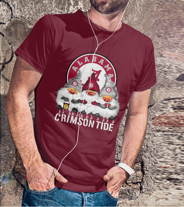 Alabama Crimson Tide Christmas Gnomes Merry Christmas Happy Holidays T-Shirt