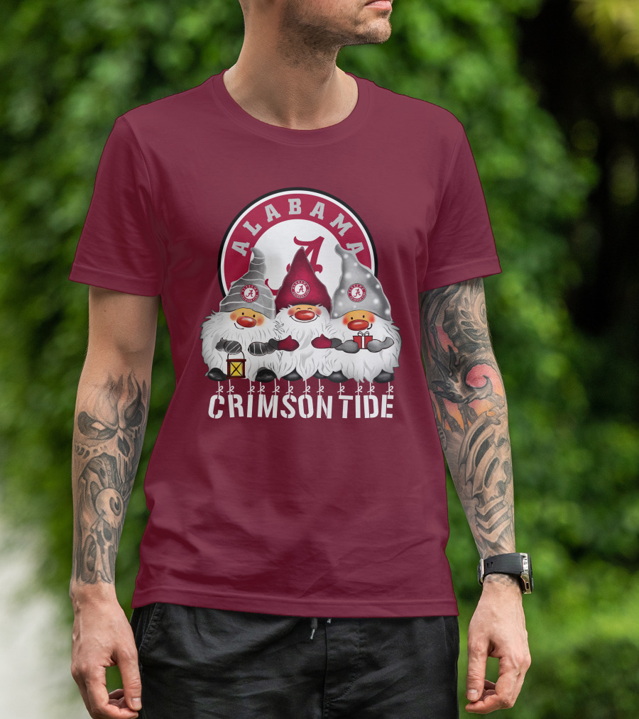 Alabama Crimson Tide Christmas Gnomes Merry Christmas Happy Holidays T-Shirt