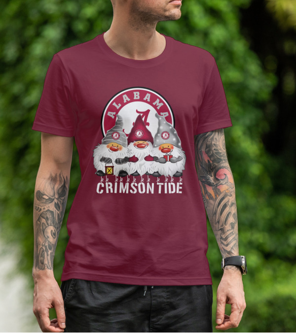 Alabama Crimson Tide Christmas Gnomes Merry Christmas Happy Holidays T-Shirt