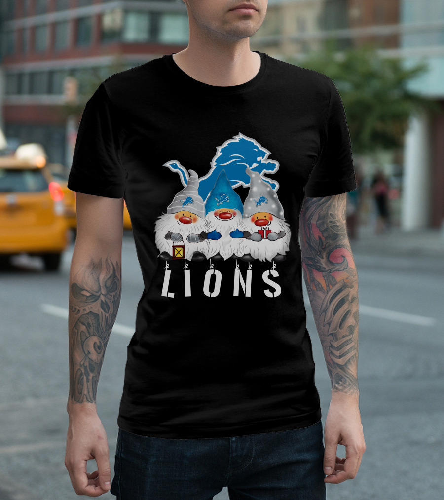Detroit Lions Merry Christmas Happy Holidays Gnomes T-Shirt