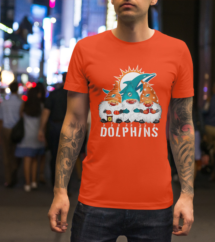 Miami Dolphins Merry Christmas Happy Holidays Gnomes T-Shirt