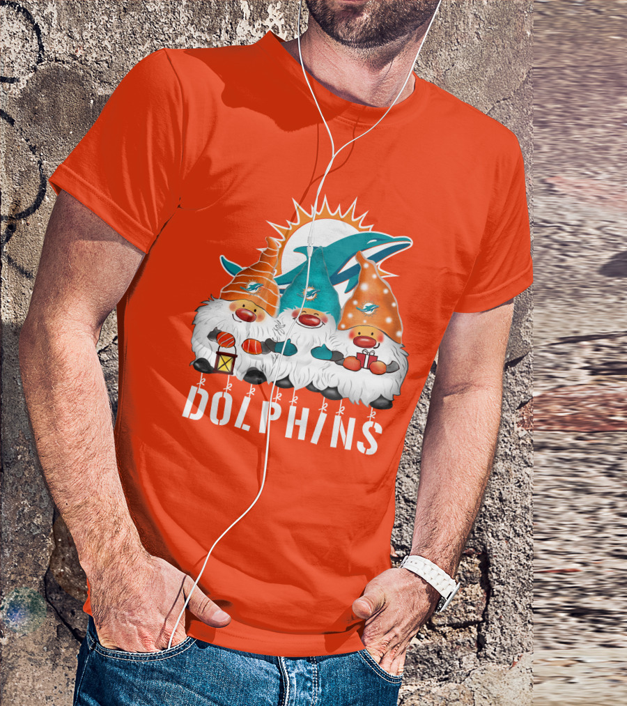 Miami Dolphins Merry Christmas Happy Holidays Gnomes T-Shirt