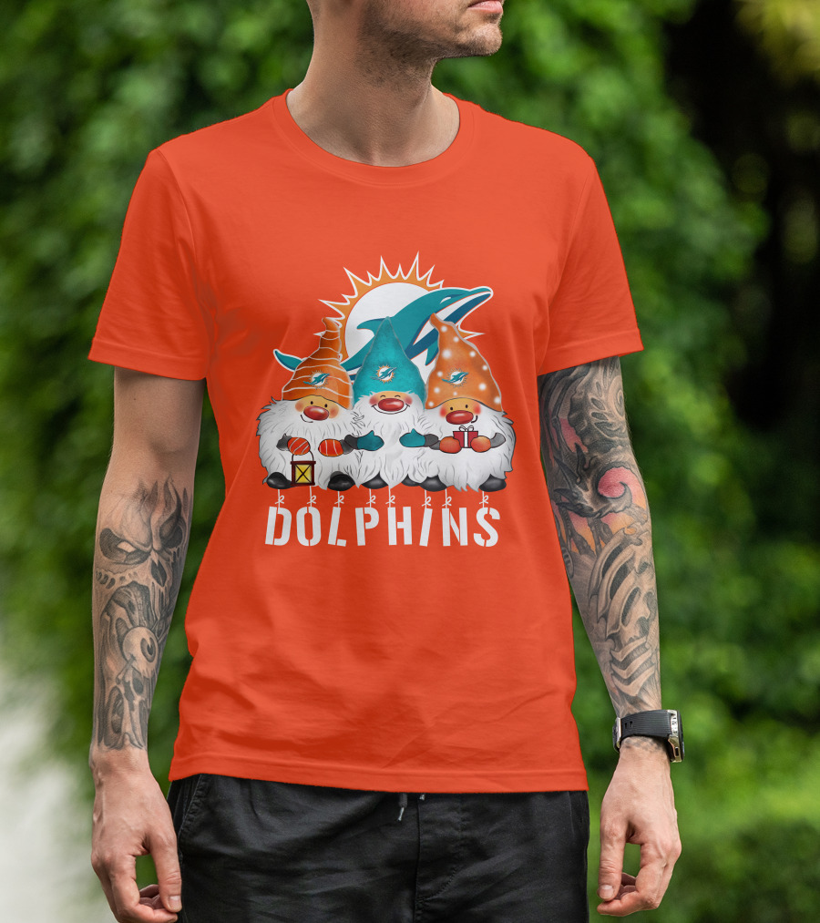Miami Dolphins Merry Christmas Happy Holidays Gnomes T-Shirt