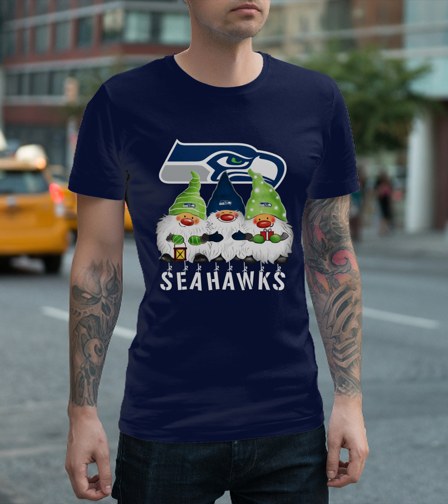 Seattle Seahawks Merry Christmas Happy Holidays Gnomes T-Shirt