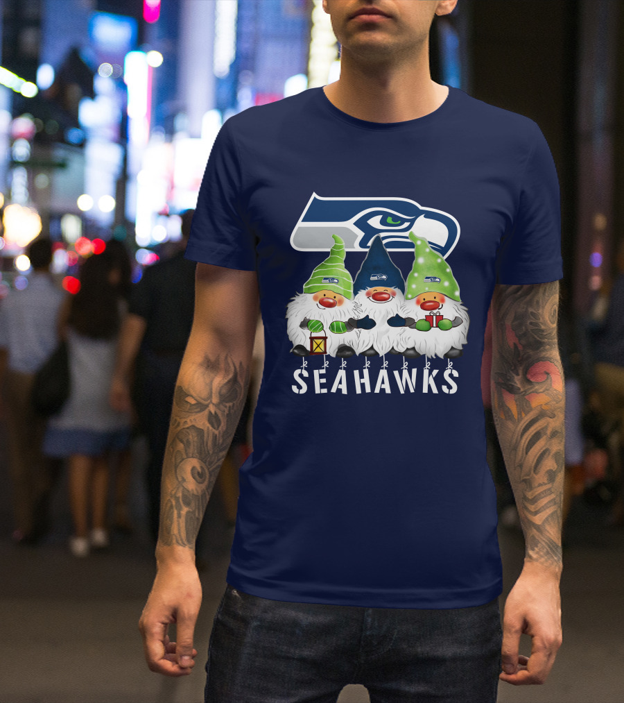 Seattle Seahawks Merry Christmas Happy Holidays Gnomes T-Shirt