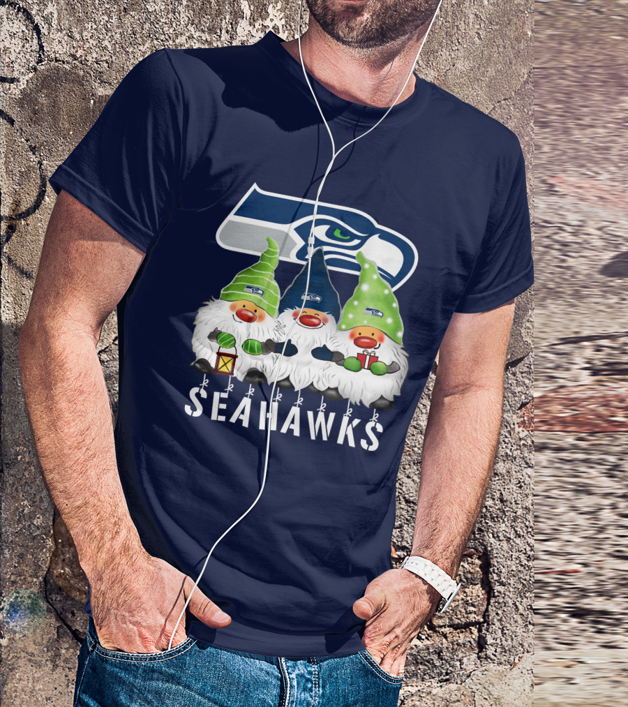 Seattle Seahawks Merry Christmas Happy Holidays Gnomes T-Shirt