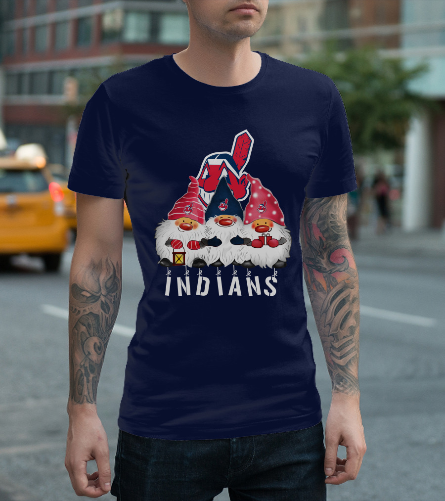 Cleveland Indians Merry Christmas Happy Holidays Gnomes Chief Wahoo T-Shirt