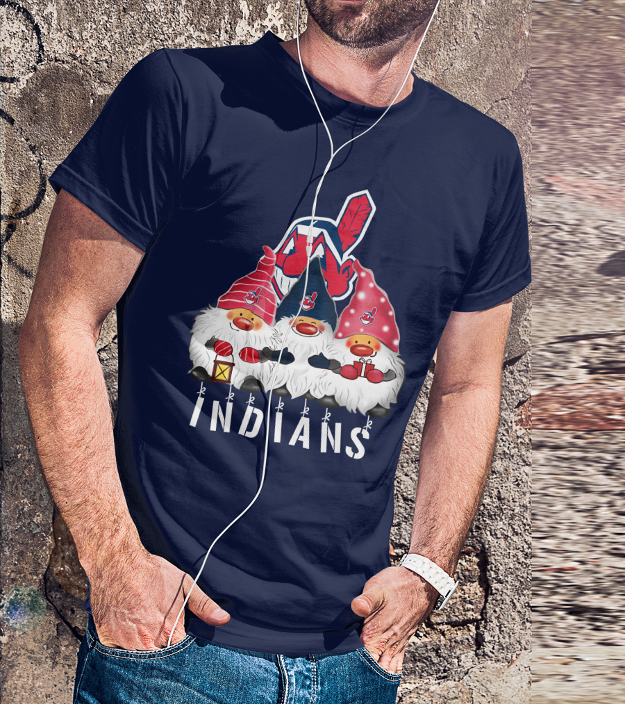 Cleveland Indians Merry Christmas Happy Holidays Gnomes Chief Wahoo T-Shirt