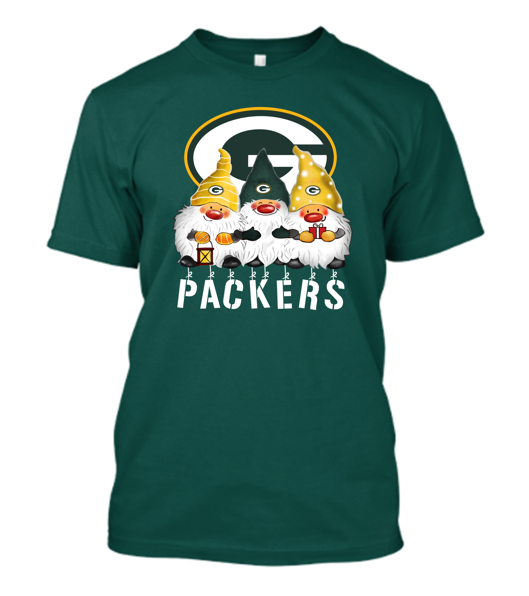Green Bay Packers Gnomes Merry Christmas Happy Holidays T-Shirt