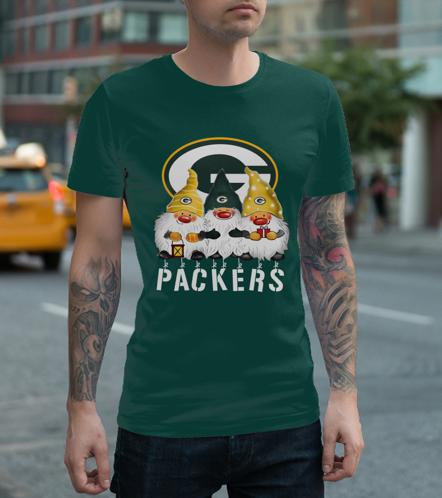 Green Bay Packers Gnomes Merry Christmas Happy Holidays T-Shirt