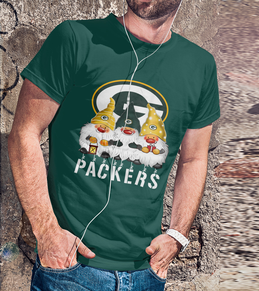 Green Bay Packers Gnomes Merry Christmas Happy Holidays T-Shirt