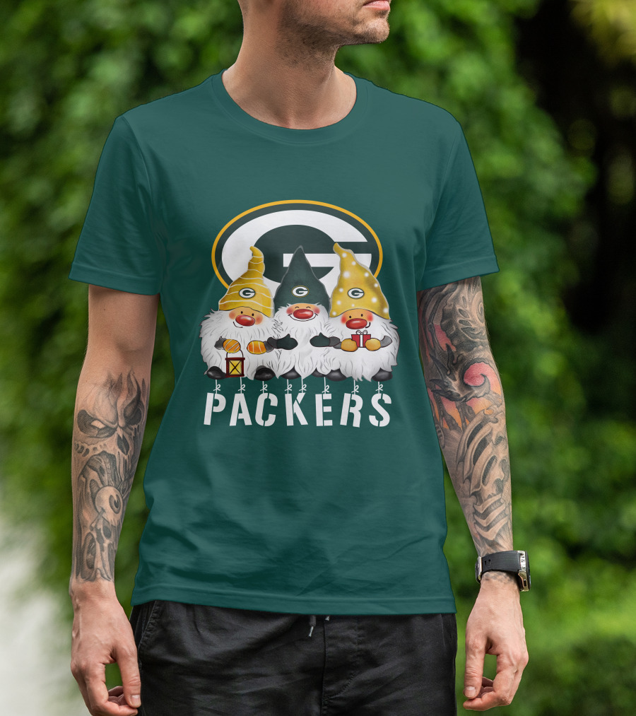Green Bay Packers Gnomes Merry Christmas Happy Holidays T-Shirt