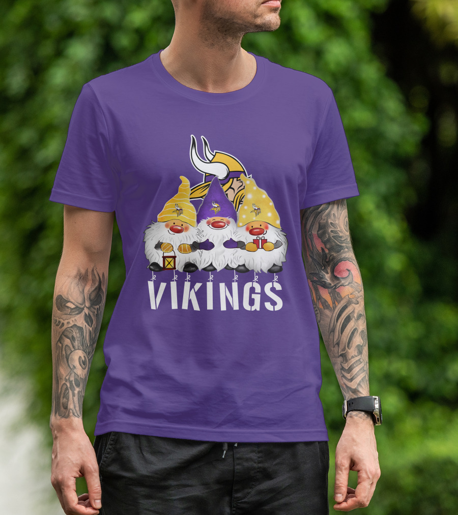Minnesota Vikings Merry Christmas Happy Holidays Gnomes T-Shirt