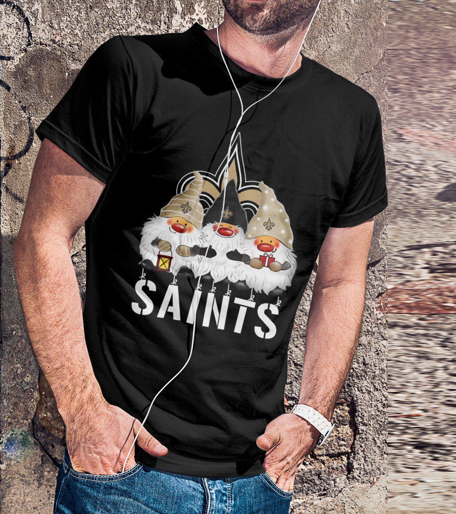 New Orleans Saints Merry Christmas Happy Holidays Gnomes Fleur-de-lis T-Shirt