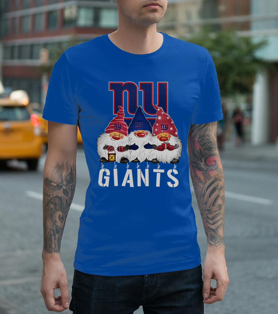New York Giants Merry Christmas Happy Holidays Gnomes T-Shirt