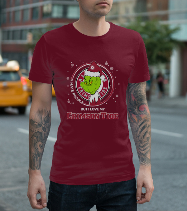 Christmas Grinch Santa I Hate People But I Love My Alabama Crimson Tide T-Shirt