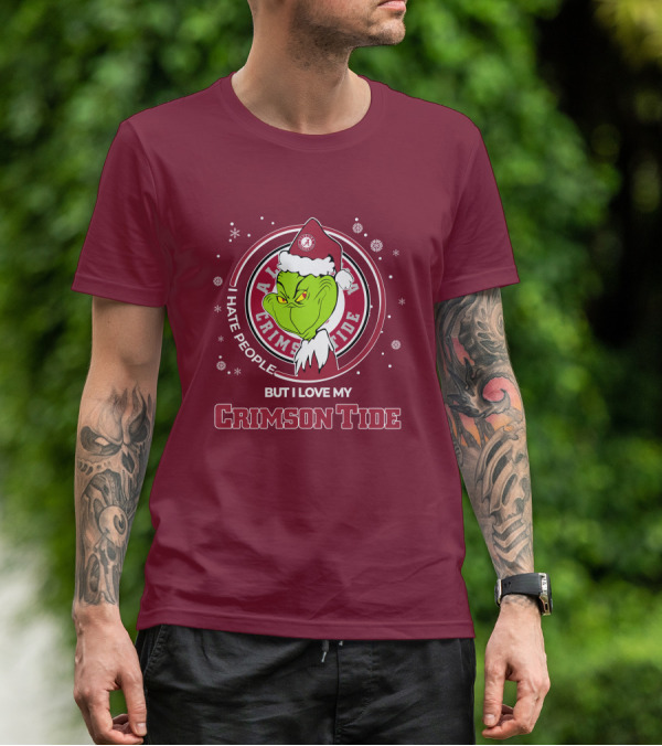 Christmas Grinch Santa I Hate People But I Love My Alabama Crimson Tide T-Shirt
