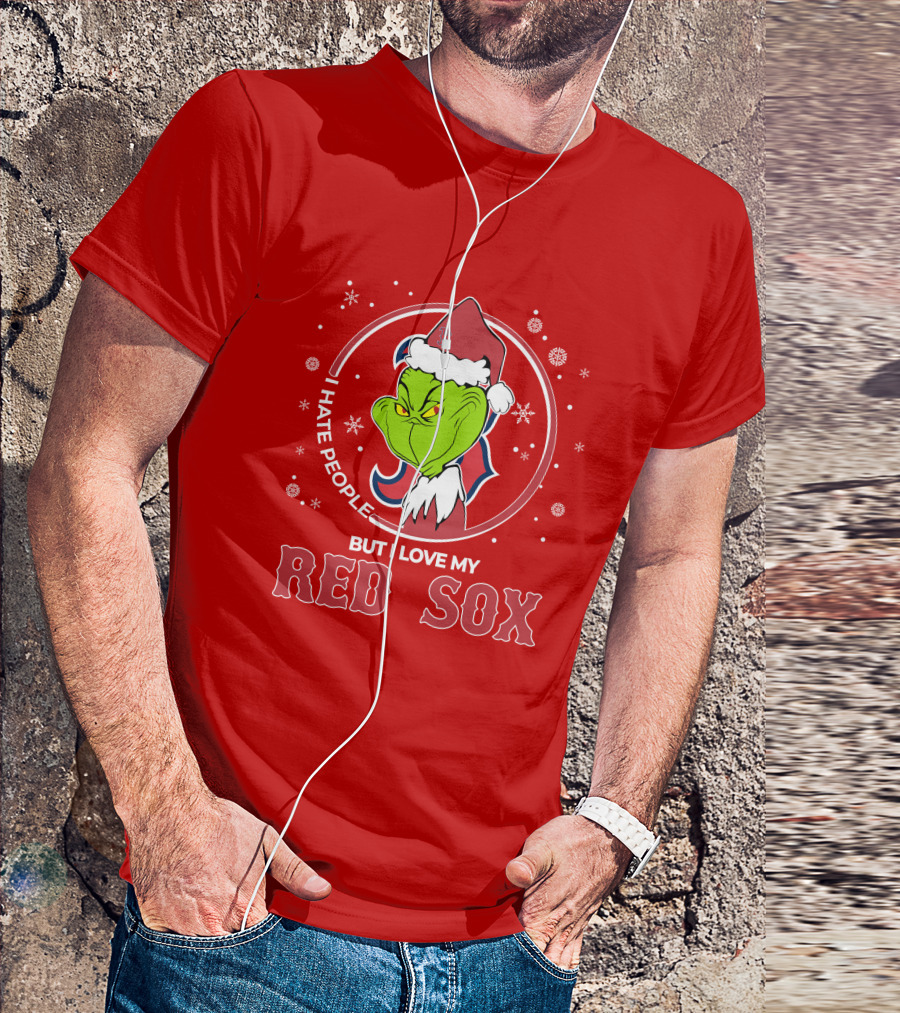 Christmas Grinch Santa I Hate People But I Love My Red Sox T-Shirt