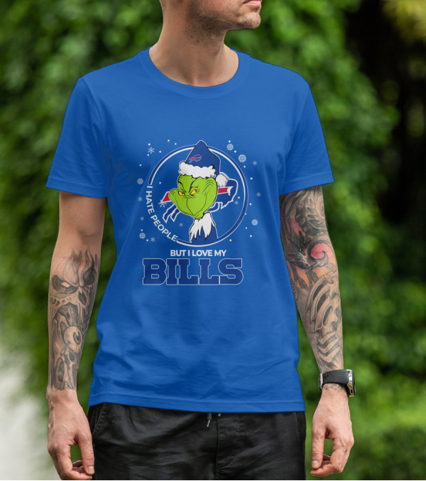 Grinch Christmas I Hate People But I Love My Buffalo Bills T-Shirt