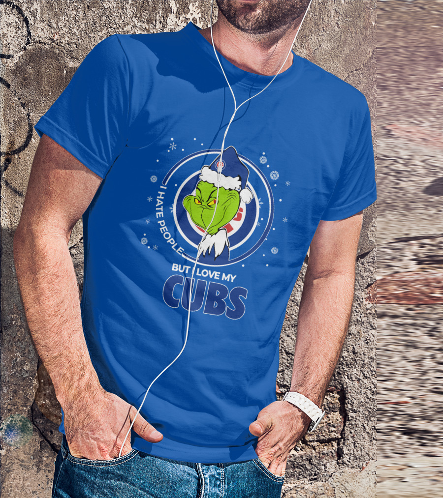Grinch Christmas Santa I Hate People But I Love My Cubs T-Shirt